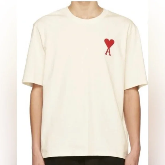 AMI Beige T-Shirt with Red Heart Logo size small - Picture 3 of 10